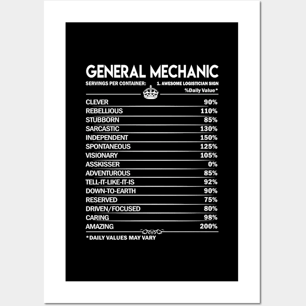 General Mechanic T Shirt - General Mechanic Factors Daily Gift Item Tee Wall Art by Jolly358